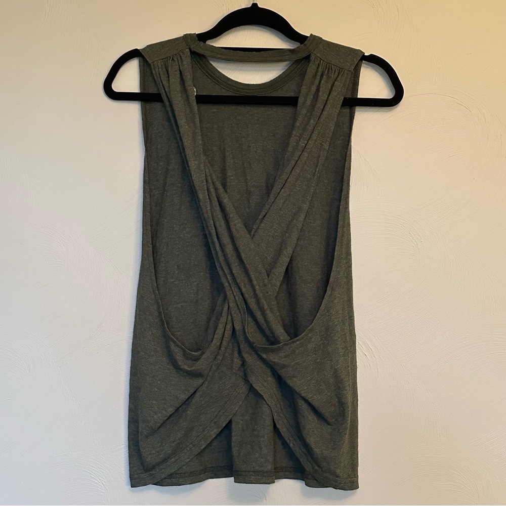 Free People Green Open Back Lightweight Cotton Tank Top